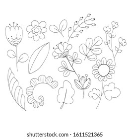 hand drawn floral set vector. flower element. decorative element. line vector. seamless floral. colorful abstract floral design.  abstract natural shapes in hand drawn style.