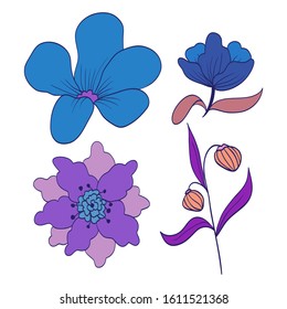hand drawn floral set vector. flower element. decorative element. line vector. seamless floral. colorful abstract floral design.  abstract natural shapes in hand drawn style.