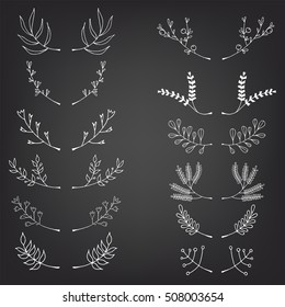 Hand drawn floral set, vector, white on grey background 