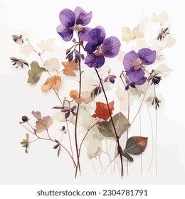 Hand drawn floral set. Watercolor wild flowers isolated on white background. Summer wildflowers aquarelle sketch.