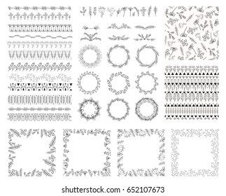 Hand drawn Floral set for your design. Vector collection with flowers elements, wreaths, frames, pattern brushes. Good for greeting cards, wedding invitations and scrapbook.