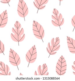 Hand drawn floral spring seamless pattern with pink leaves. Vector illustration background