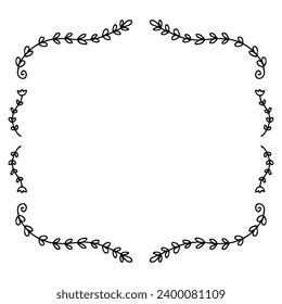 Hand drawn floral square empty frame with simple doodle flowers and leaves. Perfect for sticker, card, poster. Isolated vector illustration.



