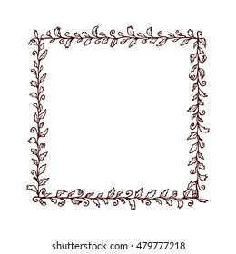 Hand drawn floral square frame made in vector. Beautiful floral design elements.