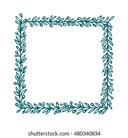 Hand drawn floral square frame made in vector. Beautiful floral design elements.
