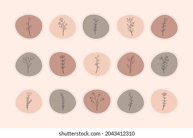 Hand drawn floral stories highlight cover set vector