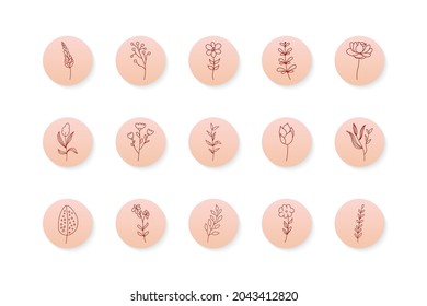 Hand drawn floral stories highlight cover set vector