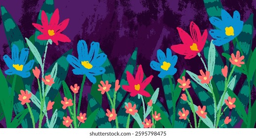 hand drawn floral template for cover. Home decor, backgrounds, cards. Children abstract and floral design in doodle style. Easter and spring holidays