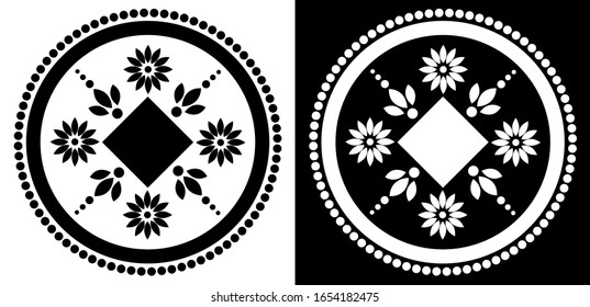 Hand drawn floral template design for stamping and stencil purpose is in black and white background