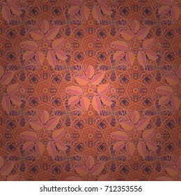 Hand drawn floral texture, black, pink and orange decorative flowers. Vector seamless colorful floral pattern.
