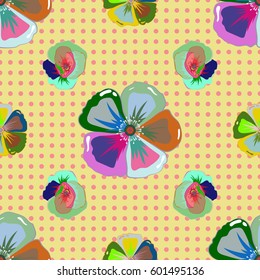 Hand drawn floral texture, blue and green decorative flowers. Vector seamless colorful floral pattern.