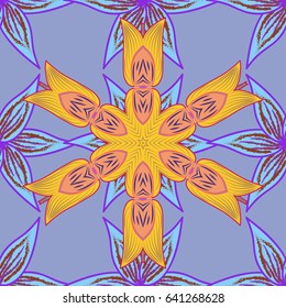 Hand drawn floral texture, blue decorative flowers. Vector seamless colorful floral pattern.