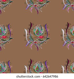 Hand drawn floral texture, blue decorative flowers. Vector seamless colorful floral pattern.