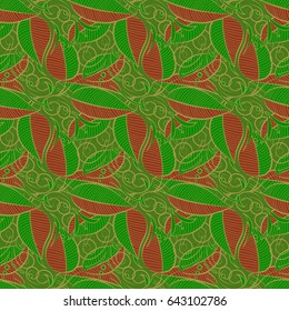 Hand drawn floral texture, blue decorative leaves. Vector seamless colorful floral pattern.