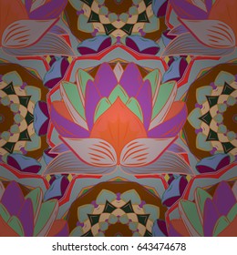 Hand drawn floral texture, blue decorative flowers. Vector seamless colorful floral pattern.