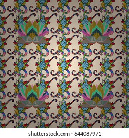 Hand drawn floral texture, blue decorative flowers. Vector seamless colorful floral pattern.