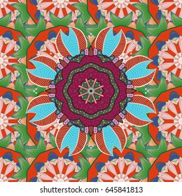 Hand drawn floral texture, blue decorative flowers. Vector seamless colorful floral pattern.