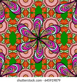 Hand drawn floral texture, blue decorative flowers. Vector seamless colorful floral pattern.