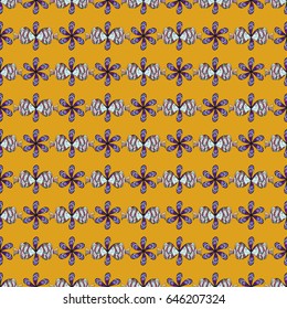 Hand drawn floral texture, blue decorative flowers. Vector seamless colorful floral pattern.