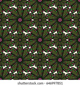 Hand drawn floral texture, blue decorative flowers. Vector seamless colorful floral pattern.