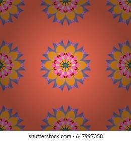 Hand drawn floral texture, blue decorative flowers. Vector seamless colorful floral pattern.