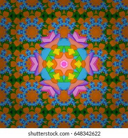 Hand drawn floral texture, blue decorative flowers. Vector seamless colorful floral pattern.