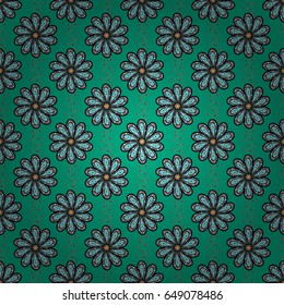 Hand drawn floral texture, blue decorative flowers. Vector seamless colorful floral pattern.