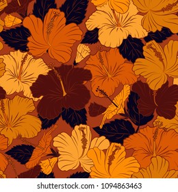 Hand drawn floral texture, brown, orange and red decorative flowers. Vector illustration. Vector seamless colorful floral pattern.