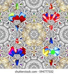 Hand drawn floral texture, decorative flowers. Vector seamless colorful floral pattern.