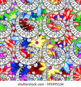 Hand drawn floral texture, decorative flowers. Vector seamless colorful floral pattern.