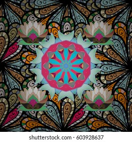 Hand drawn floral texture, decorative flowers. Vector seamless colorful floral pattern.