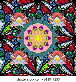Hand drawn floral texture, decorative flowers. Vector seamless colorful floral pattern.