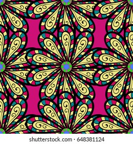Hand drawn floral texture, decorative flowers. Vector seamless colorful floral pattern.