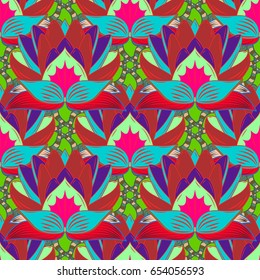 Hand drawn floral texture, decorative flowers. Vector seamless colorful floral pattern.