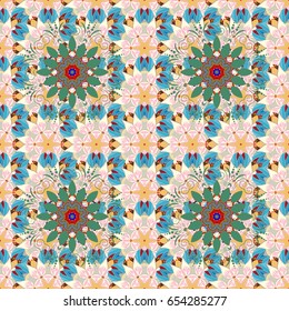 Hand drawn floral texture, decorative flowers. Vector seamless colorful floral pattern.