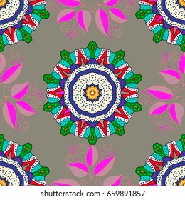 Hand drawn floral texture, decorative leaves. Vector seamless colorful floral pattern.