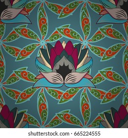 Hand drawn floral texture, decorative flowers. Vector seamless colorful floral pattern.