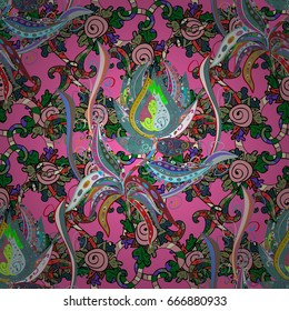Hand drawn floral texture, decorative flowers. Vector seamless colorful floral pattern.