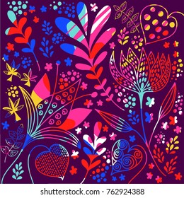 Hand drawn floral texture, decorative flowers. colorful floral artwork,