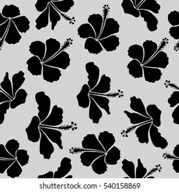 Hand drawn floral texture, gray and black decorative flowers. Vector illustration. Vector seamless colorful floral pattern.