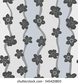 Hand drawn floral texture, gray decorative flowers. Vector seamless colorful floral pattern.