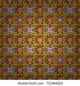 Hand drawn floral texture, green, yellow and brown decorative flowers. Vector seamless colorful floral pattern.