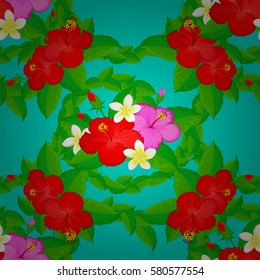 Hand drawn floral texture, motley decorative flowers. Vector seamless colorful floral pattern on a blue background.