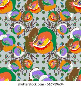 Hand drawn floral texture, motley decorative flowers. Vector seamless colorful floral pattern.