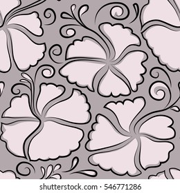 Hand drawn floral texture, neutral decorative flowers. Vector illustration. Vector seamless colorful floral pattern.