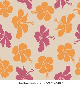 Hand drawn floral texture, pink, orange and neutral decorative flowers. Vector illustration. Vector seamless colorful floral pattern.