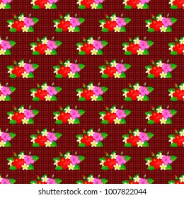Hand drawn floral texture, red, green and pink decorative flowers. Vector seamless colorful floral pattern.