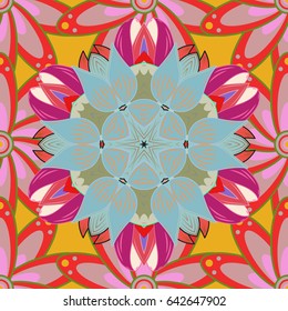 Hand drawn floral texture, red decorative flowers. Vector seamless colorful floral pattern.