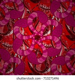 Hand drawn floral texture, red, magenta and pink decorative flowers. Vector seamless colorful floral pattern.