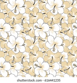Hand drawn floral texture, white and beige decorative flowers. Vector illustration. Vector seamless colorful floral pattern.